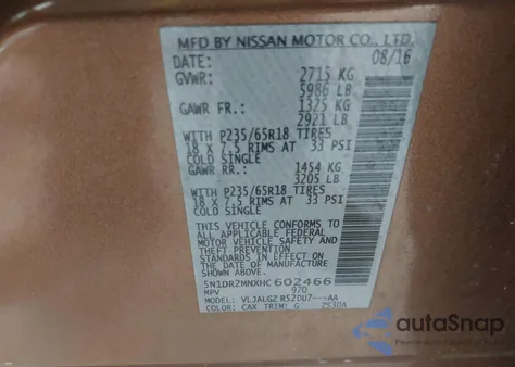 2017 Nissan Pathfinder Sl from USA, damaged, VIN 5N1DR2MNXHC602466